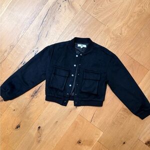 Black Women's Bomber Jacket with Front Pockets